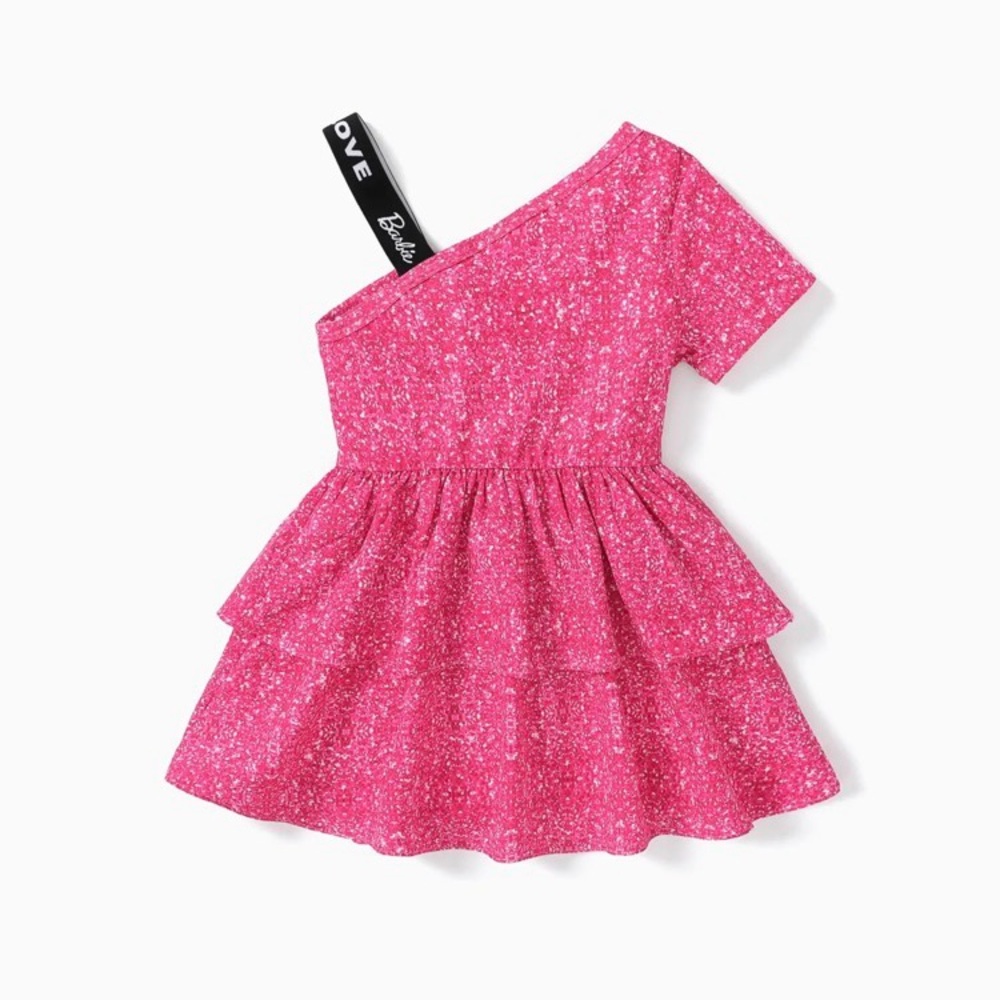 Barbie Girl One shouder desgin multi-layer Dress Rose pink, Size 6-7Y - Picture 2 of 13